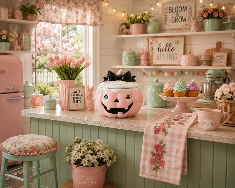 New Halloween Spooky Frosted W/ Spinkles & Bow Happy Pumpkin Cookie Jar